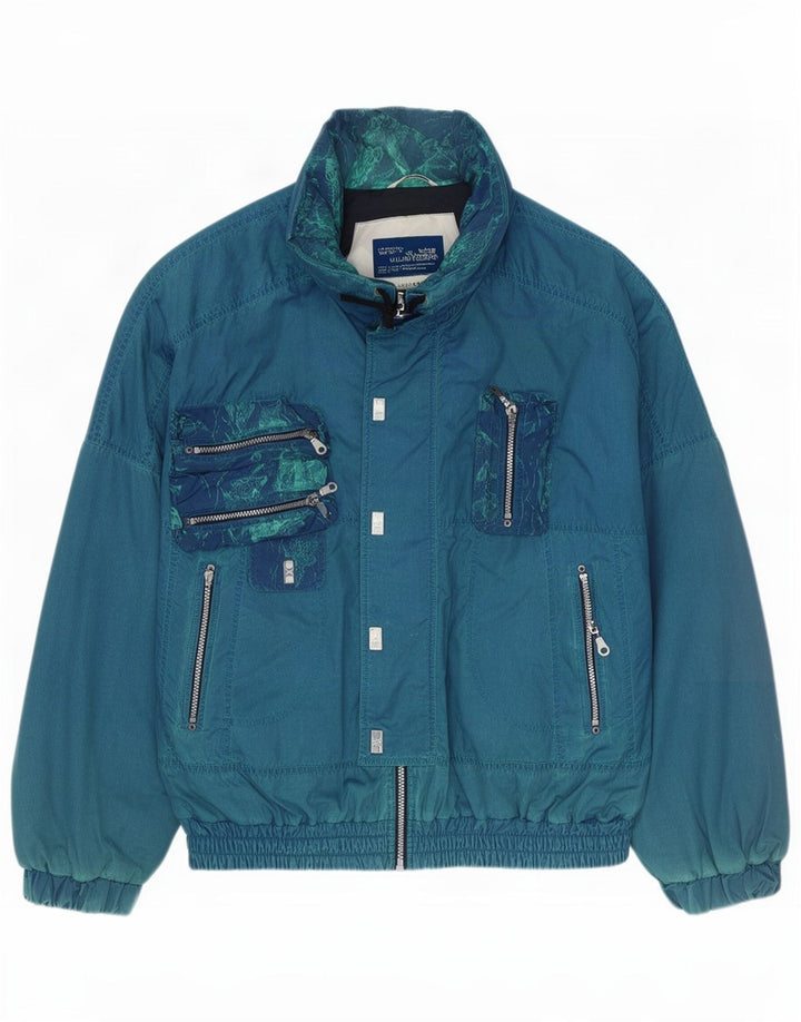 vintage Mens Bomber Jacket IT 50 Grand Bleu Polyester