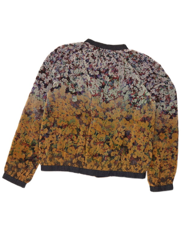 Zara Veste bomber surdimensionnée pour femme UK 10 Petit jaune floral en polyester