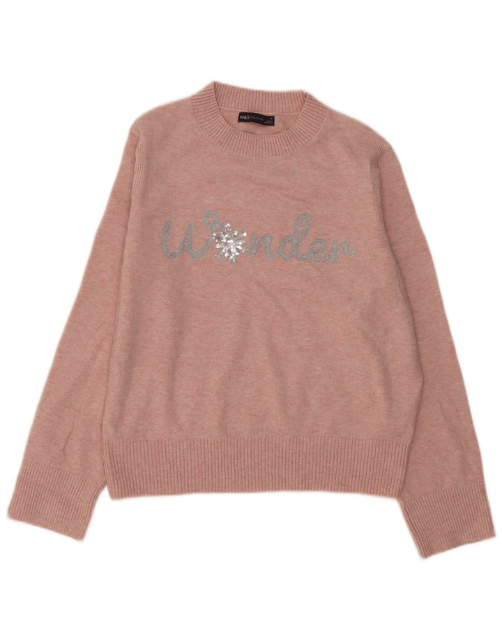 Marks & Spencer Pull graphique à col rond pour femme UK 14 Rose moyen
