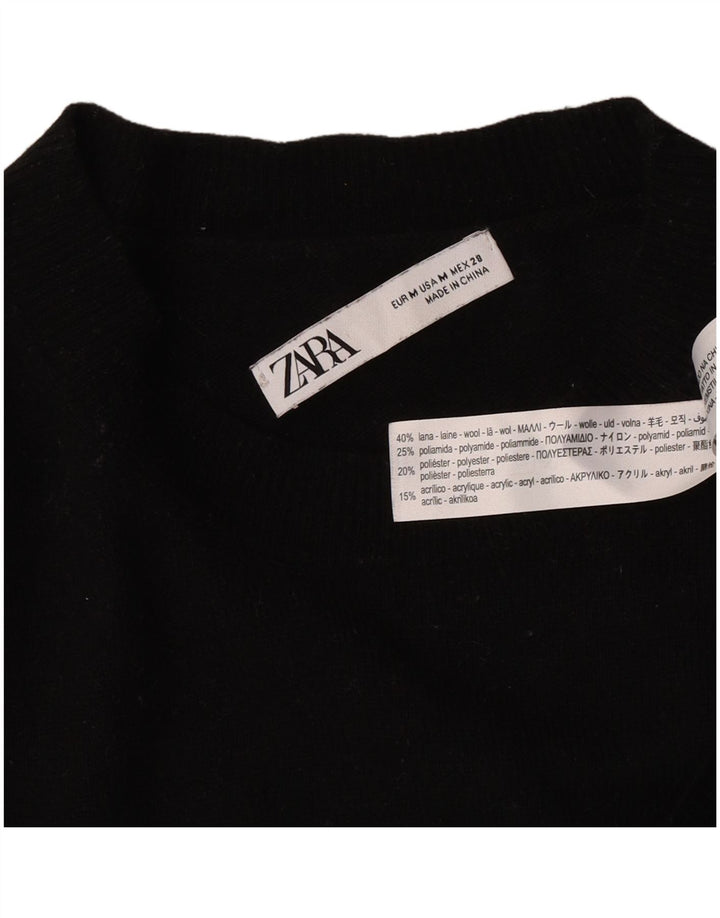 Zara Pull surdimensionné à col rond pour femme UK 14 en laine noire moyenne