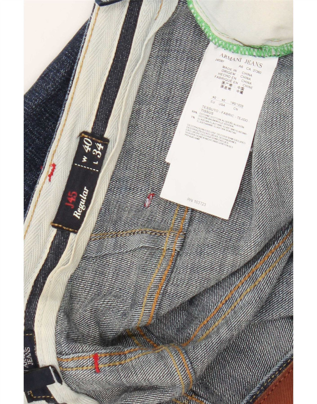 Armani Homme Jean Droit Regular W40 L34 Bleu Marine Coton
