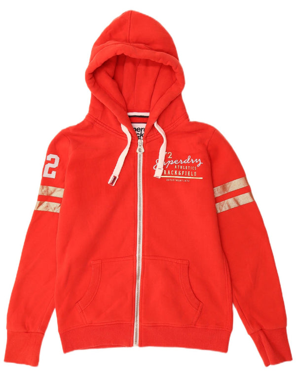 SUPERDRY Pull à capuche zippé graphique pour femme UK 12 Rouge moyen Coton