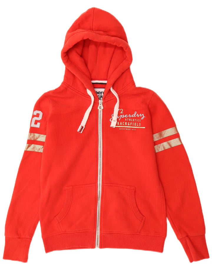 SUPERDRY Pull à capuche zippé graphique pour femme UK 12 Rouge moyen Coton