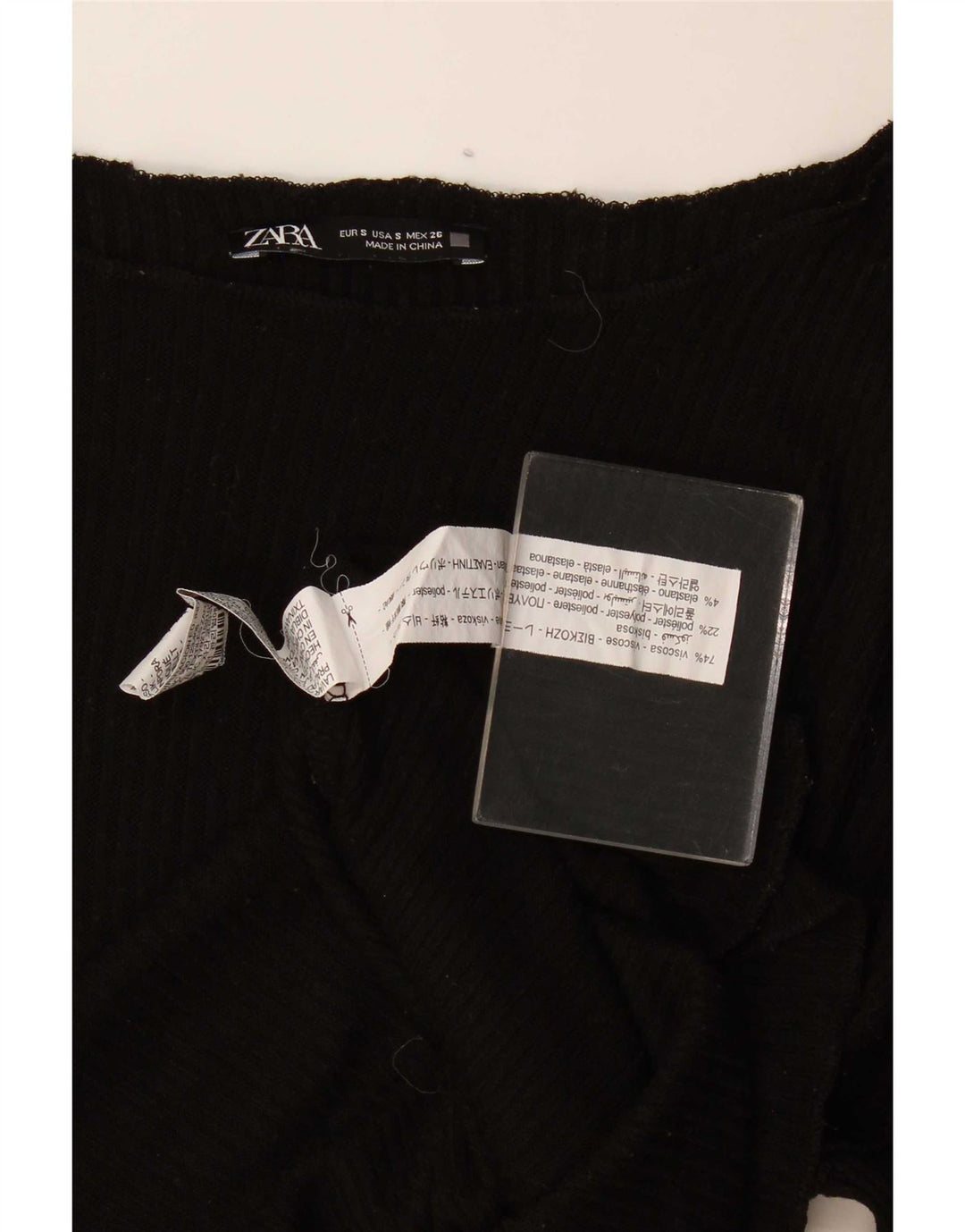 Zara Femme Haut Oversize Manches Longues UK 10 Petit Viscose Noir