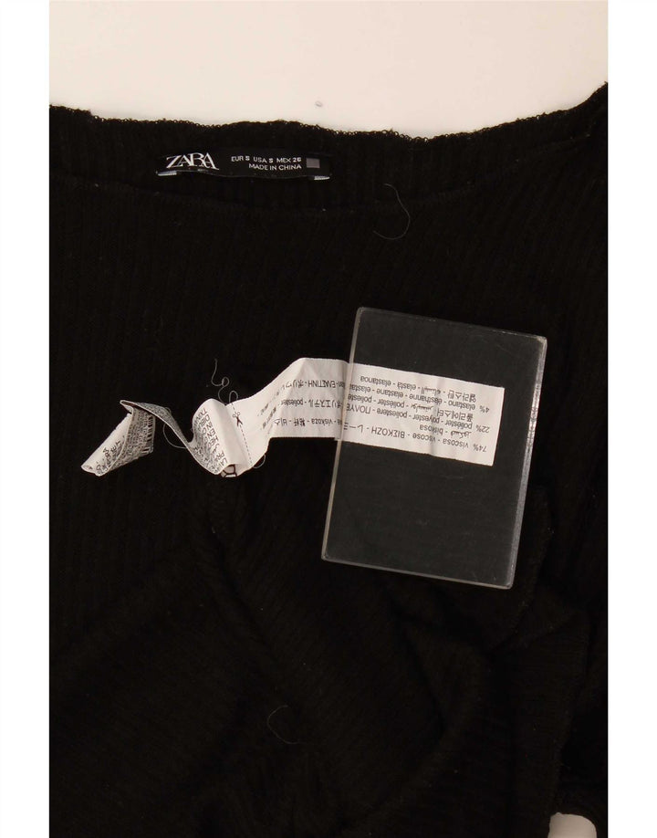 Zara Femme Haut Oversize Manches Longues UK 10 Petit Viscose Noir