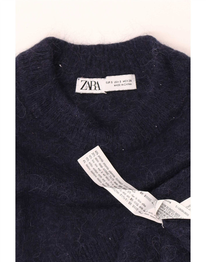 Zara Pull ras du cou pour femme UK 10 Petit Bleu marine Polyamide