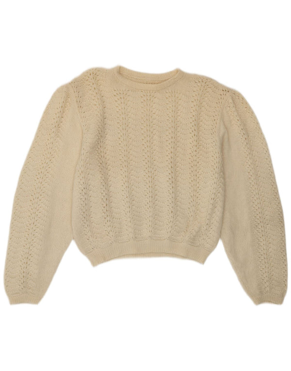 vintage Womens Crew Neck Jumper Pull UK 16 Grand Blanc Cassé