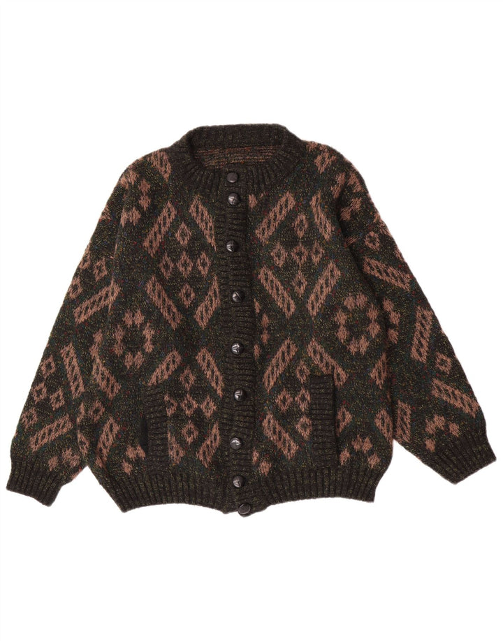 vintage Mens Cardigan Sweater Grande laine géométrique verte
