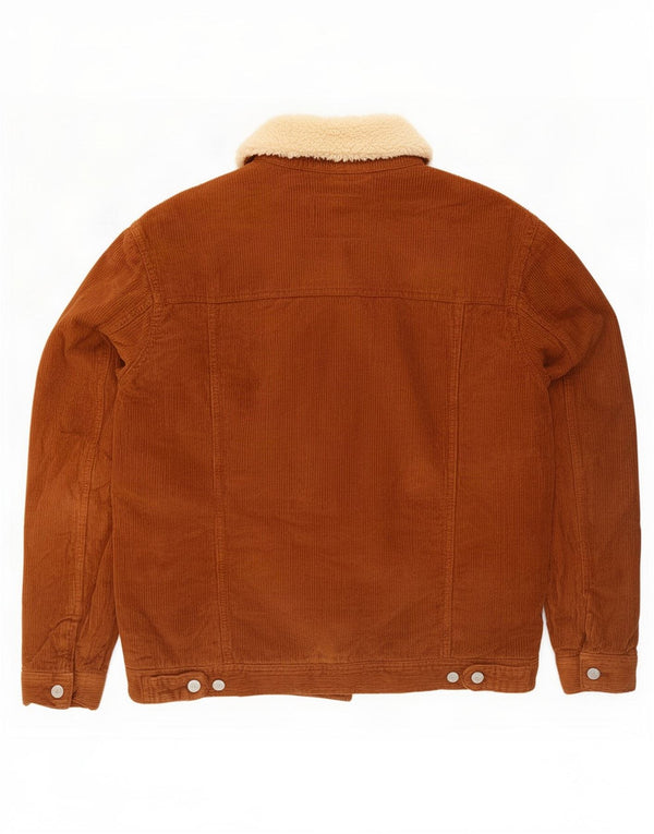 Zara Veste Sherpa en velours côtelé pour homme UK 40 Large Marron Colorblock Coton