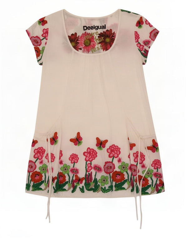 Desigual Tunique Femme UK 12 Medium Blanc Floral Viscose