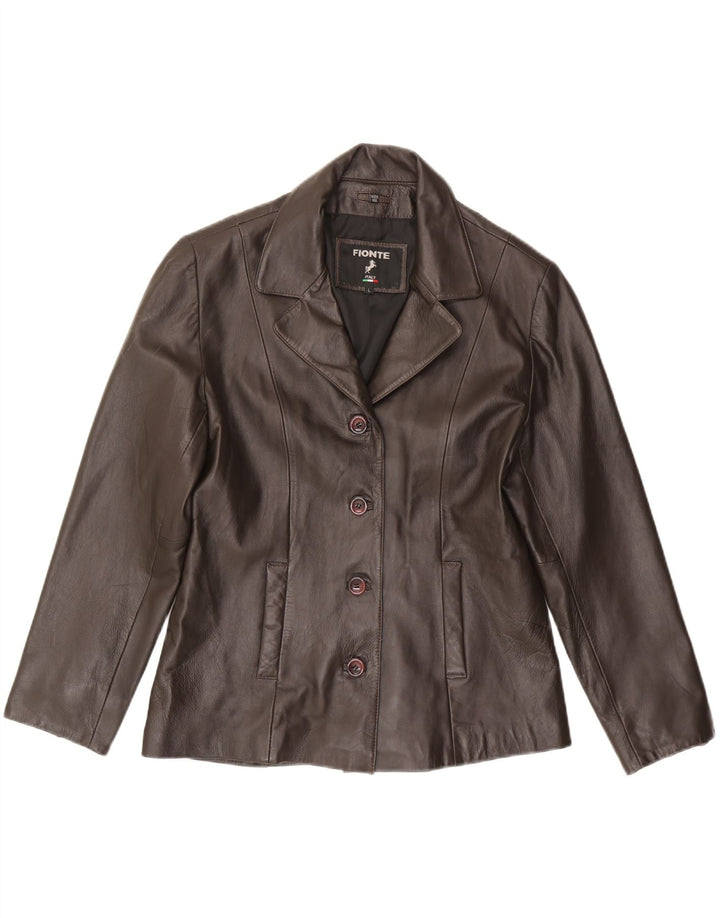 Fionte Veste blazer en cuir à 4 boutons pour femme UK 16 Grand cuir marron