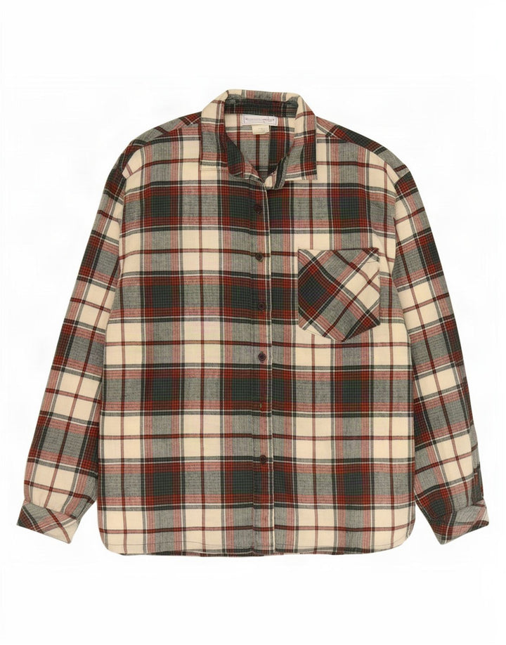 chemise en flanelle femme vintage UK 14 Coton à carreaux vert moyen