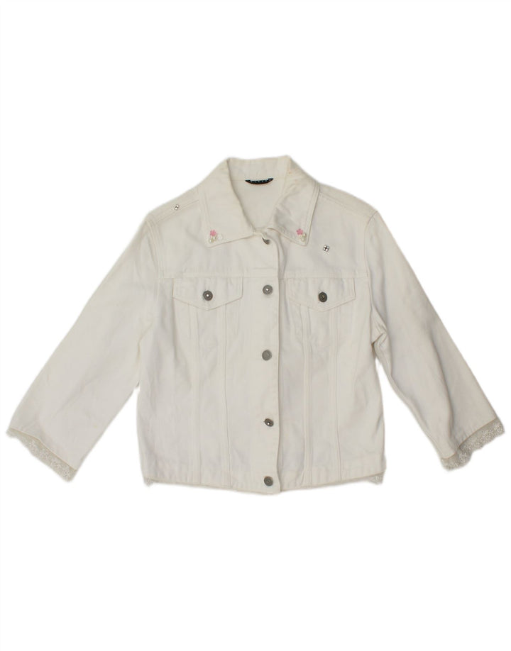 Sisley Veste en jean à manches 3/4 pour femme UK 4 XS Blanc