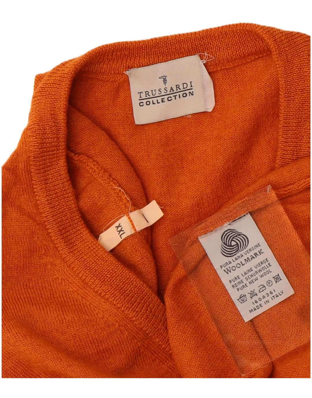 TRUSSARDI Pull col V pour femme UK 20 2XL Orange Laine