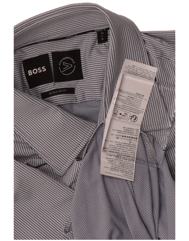 Hugo Boss Chemise coupe régulière pour homme Taille 41 16 Grand Polyamide tacheté bleu