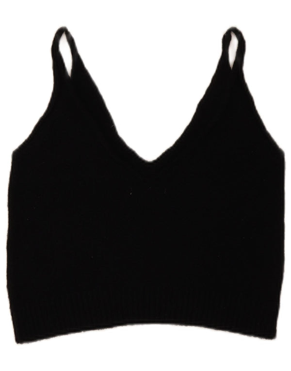 Zara Haut court sans manches en tricot pour femme UK 12 Coton noir moyen