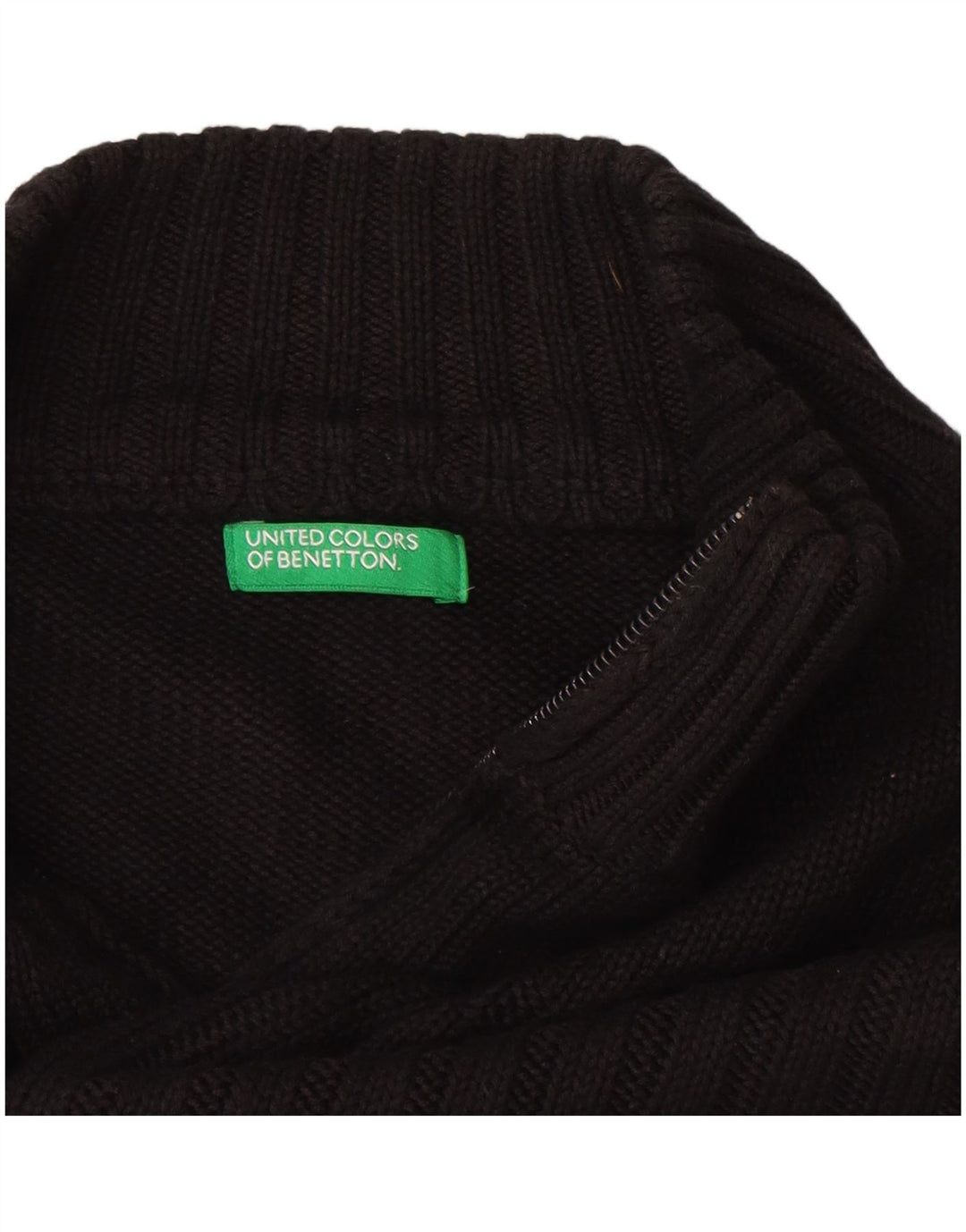 BENETTON Pull Cardigan Femme UK 16 Grand Coton Noir