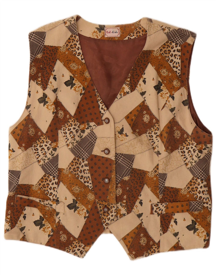 Gilet vintage filles 15-16 ans marron patchwork triacétate