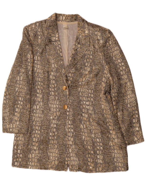 VINTAGE Womens 2 Button Blazer Jacket UK 18 XL Gold Animal Print Acetate