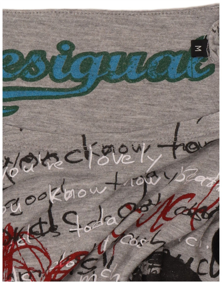 Desigual T-shirt graphique pour femme UK 14 Gris moyen