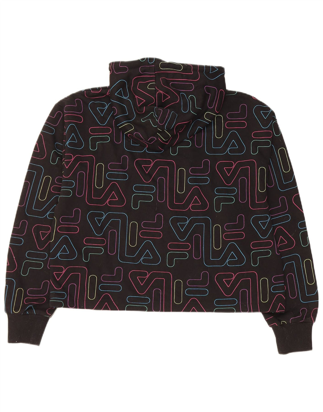 FILA Pull à capuche court graphique pour femme UK 14 Coton noir moyen