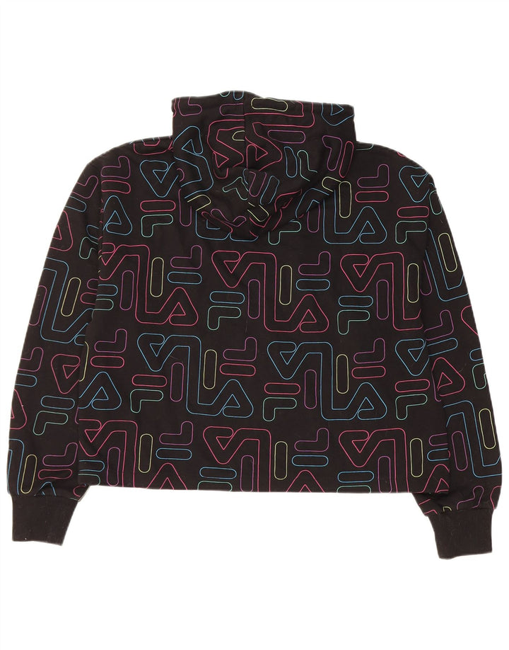 FILA Pull à capuche court graphique pour femme UK 14 Coton noir moyen
