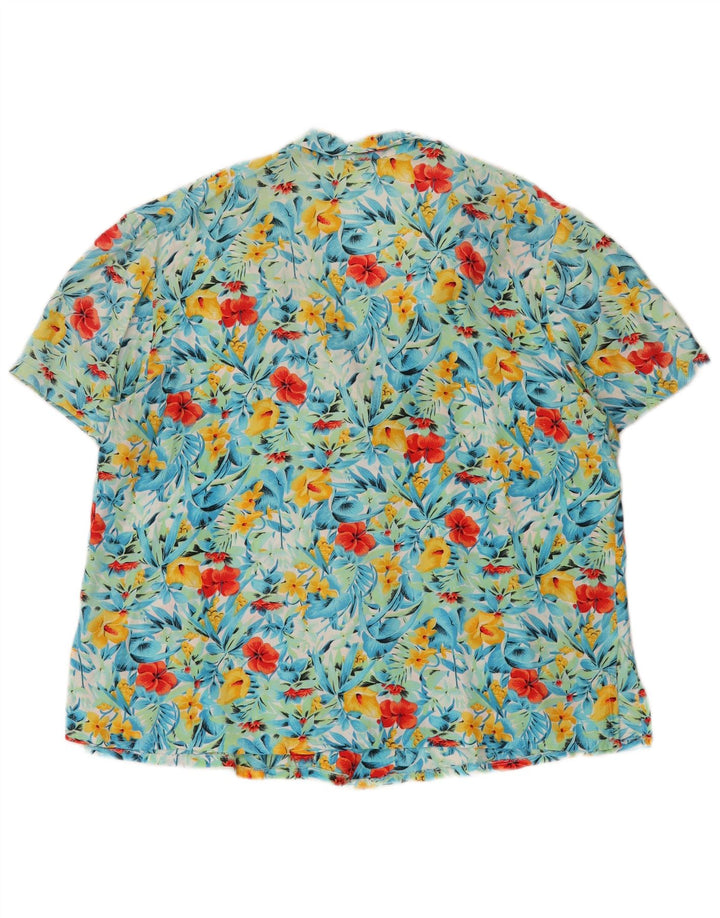 VINTAGE Chemise à manches courtes femme UK 20 2XL Turquoise Floral