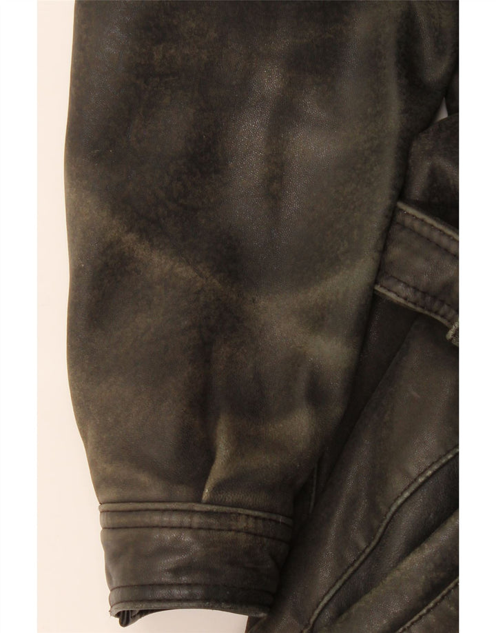 veste de motard surdimensionnée en cuir femme vintage UK 10 petit cuir brun