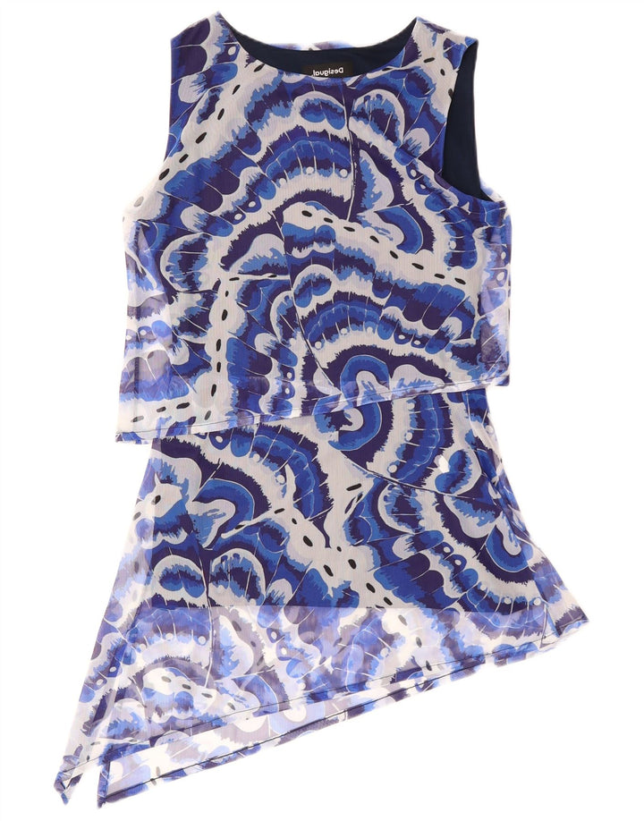 DESIGUAL Robe asymétrique à motif abstrait pour femme UK 10 Small Bleu