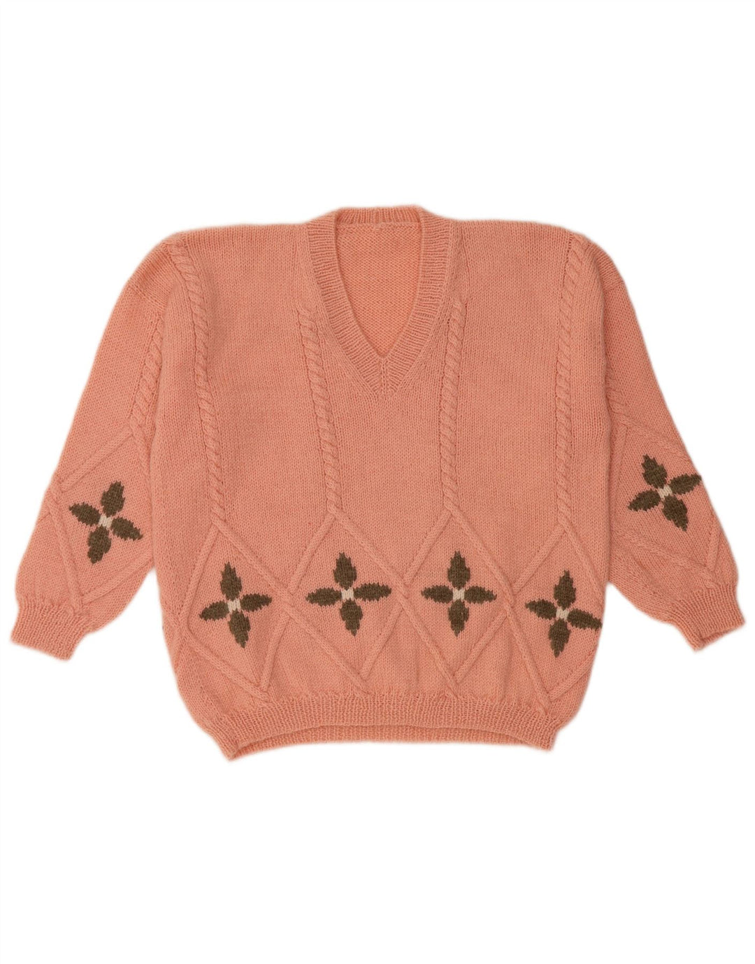 vintage Femme V-Col Jumper Pull UK 16 Grand Rose Géométrique