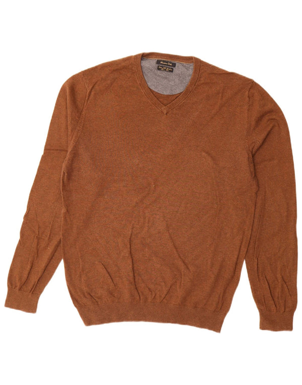 Massimo Dutti Pull col V Homme Marron Moyen Coton