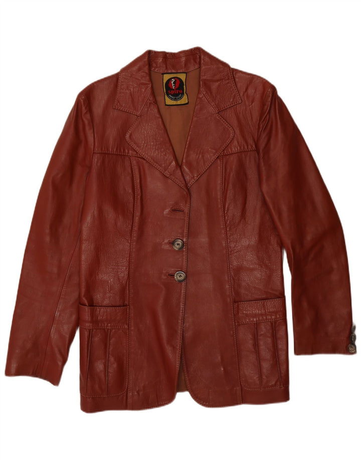 vintage Femme 2 Boutons Veste Blazer En Cuir UK 14 Brun Moyen