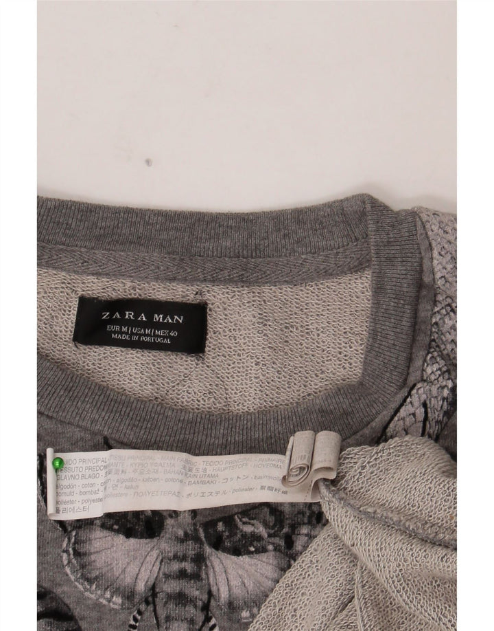 Zara Homme Graphic Sweatshirt Jumper Moyen Gris Floral Coton