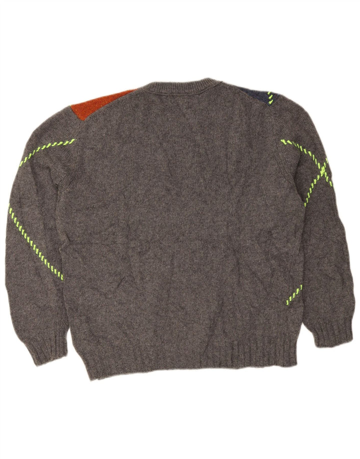 Benetton Pull à col rond pour homme en laine color block Gris Large