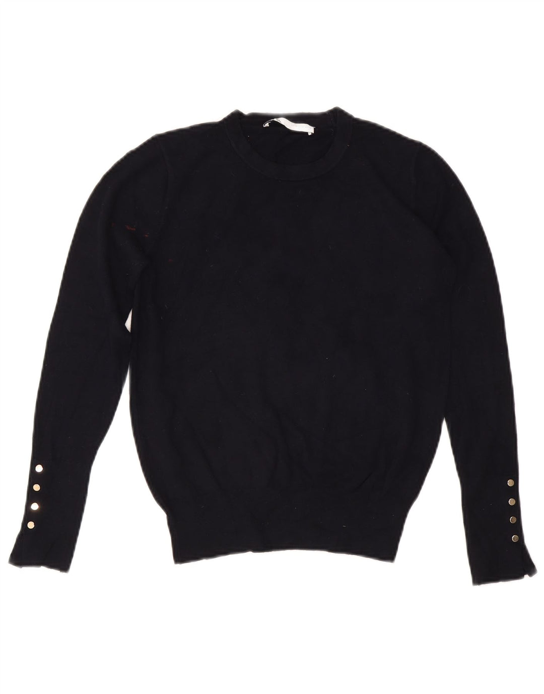 Zara Pull court à col rond pour femme UK 12 Bleu marine moyen Viscose