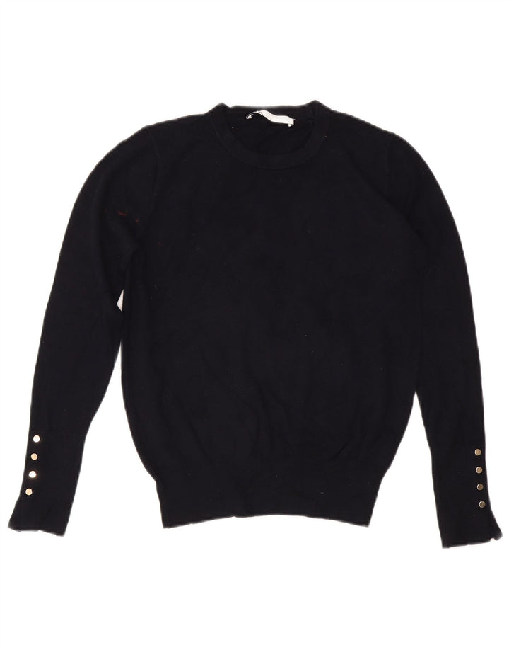 Zara Pull court à col rond pour femme UK 12 Bleu marine moyen Viscose