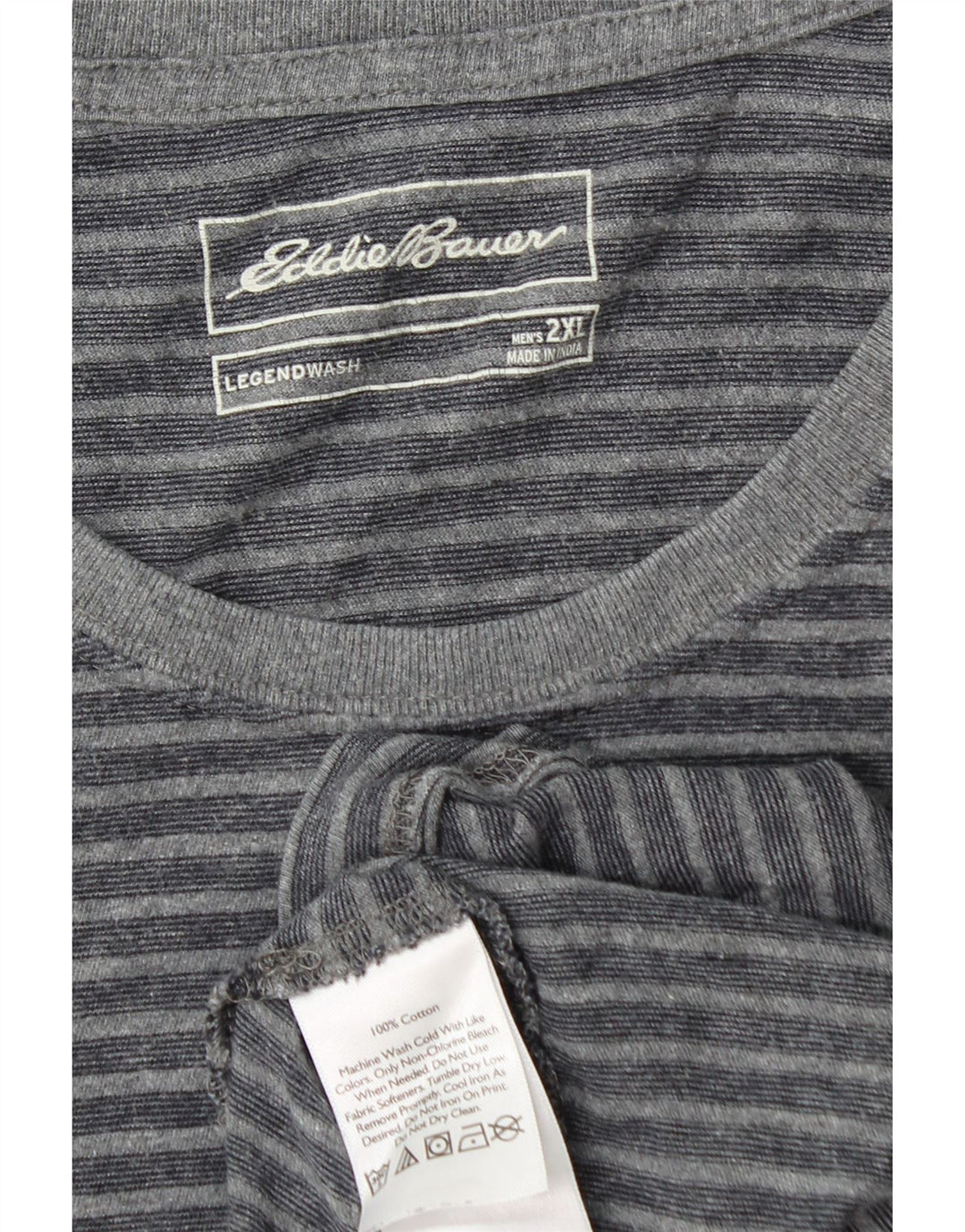 EDDIE BAUER T-Shirt Homme Top 2XL Gris Rayé Coton