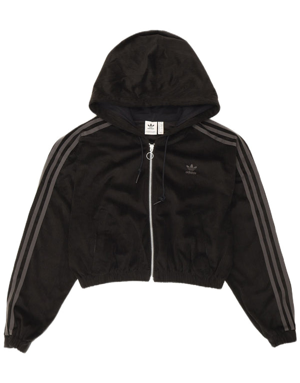 Adidas Femmes Crop Surdimensionné Zip Sweat À Capuche UK 10 Petit Noir Polyester