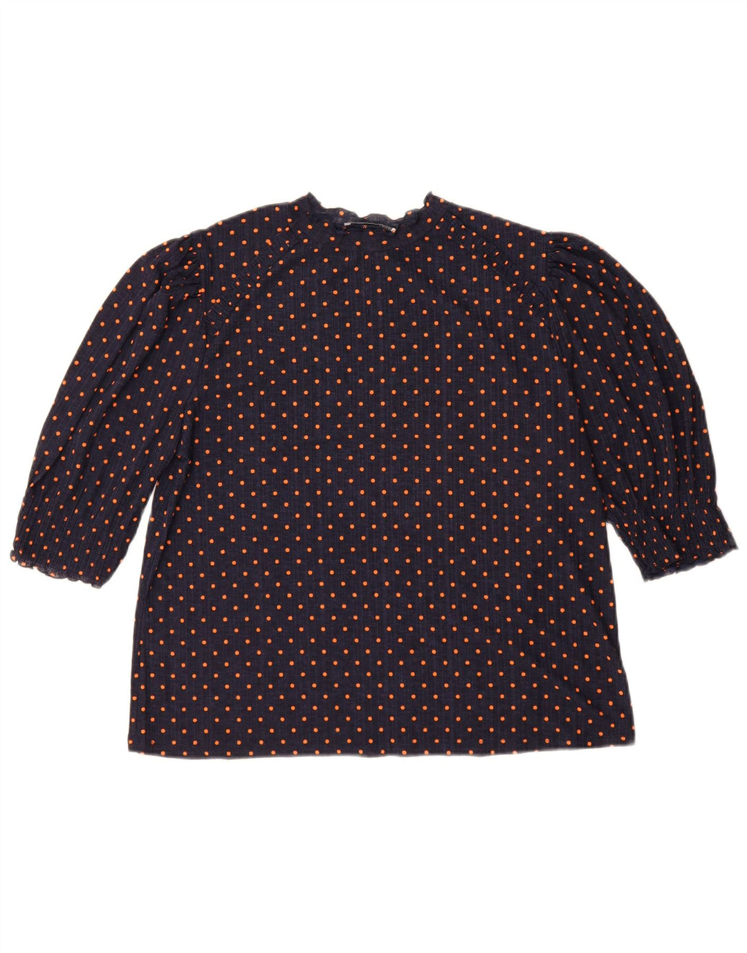Zara Chemisier Femme Top UK 14 Medium Navy Blue Polka Dot