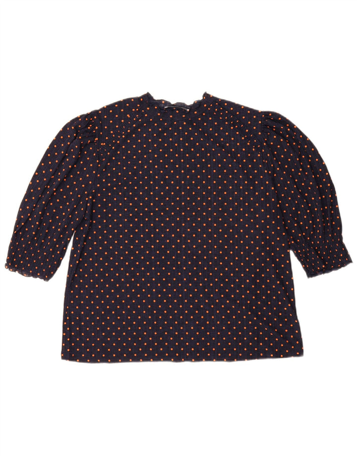 Zara Chemisier Femme Top UK 14 Medium Navy Blue Polka Dot