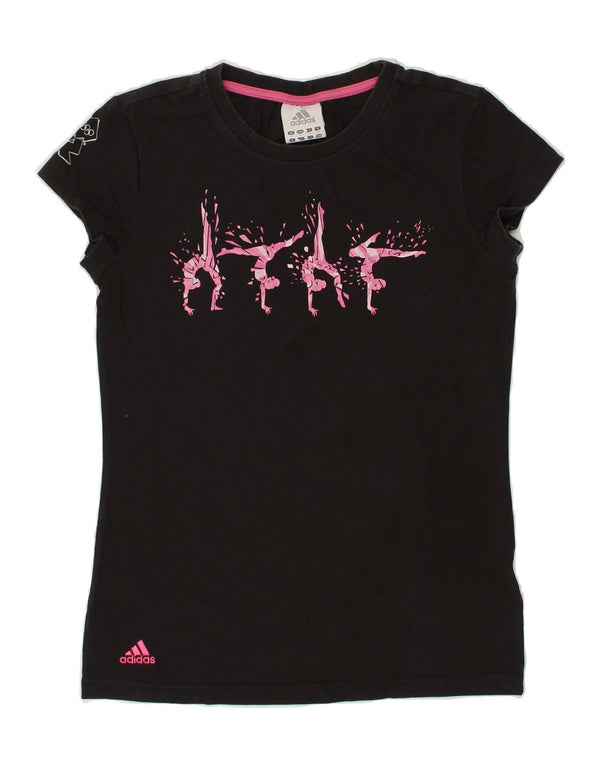 ADIDAS T-shirt graphique pour femme UK 14 en coton noir moyen