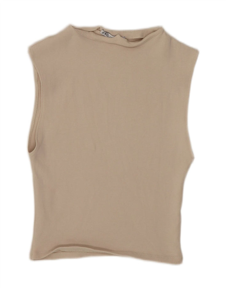 Zara Womens Crop Débardeur UK 14 Large Beige