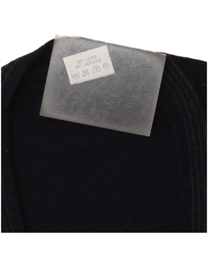 Bernardini Cardigan sans manches pour homme en laine à carreaux bleu marine