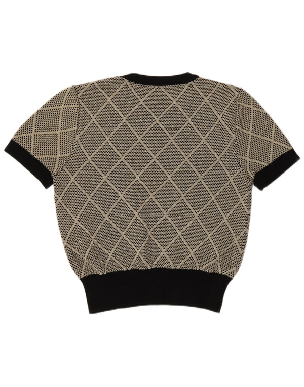 Zara Pull à manches courtes et col rond pour femme UK 12 à carreaux dorés moyens