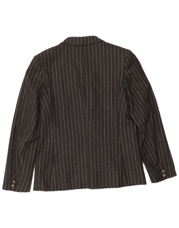 vintage Femme 2 Bouton Blazer Veste IT 42 Moyenne Noir Pinstripe Laine