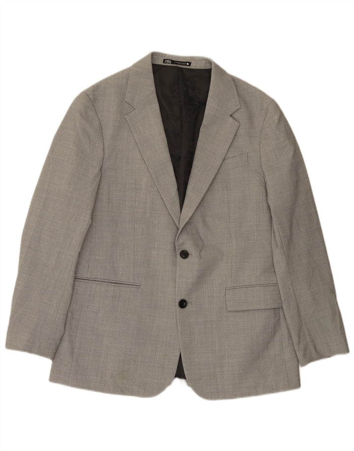 Zara Veste Blazer 2 Boutons Homme EU 50 Gris Moyen Polyester