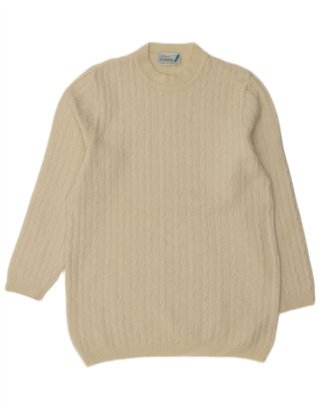 Rasica Pull à col rond pour femme EU 38 en laine d'agneau blanc cassé moyen