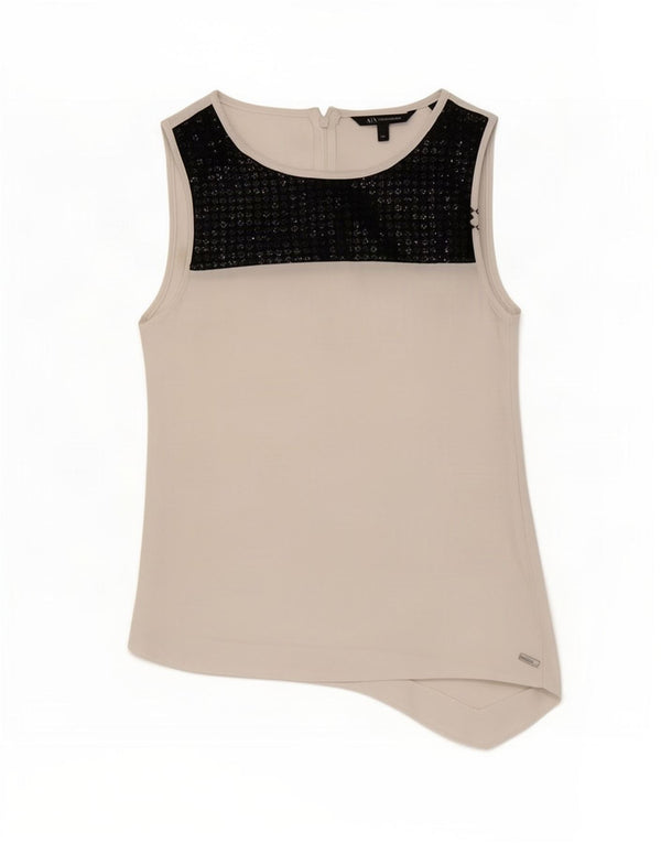 Armani Exchange Chemisier sans manches pour femme UK 6 XS Blanc Colourblock