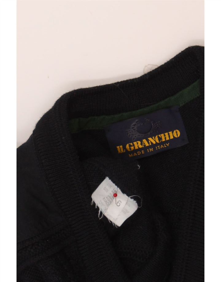 IL GRANCHIO Mens V-Neck Jumper Sweater Large Navy Blue Wool Vintage Il Granchio and Second-Hand Il Granchio from Messina Hembry 