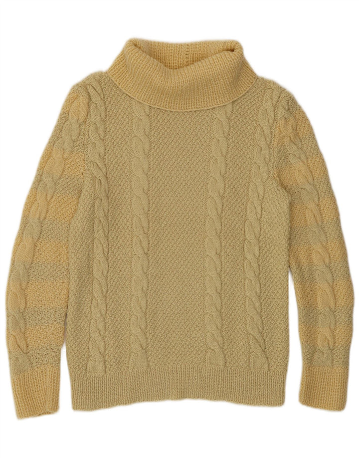 vintage Femmes Roll Neck Jumper Pull UK 10 Petit Jaune